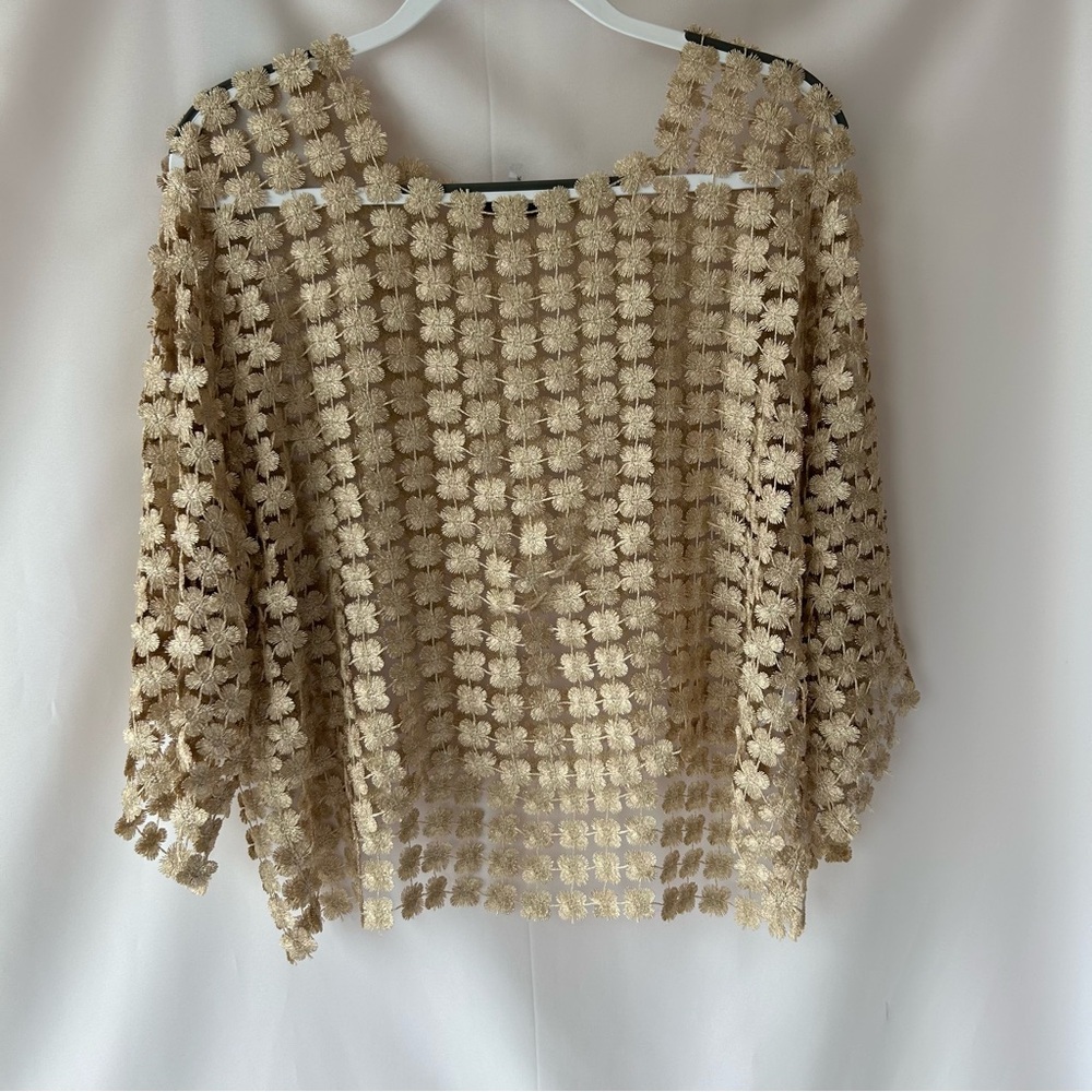Charlies B. Gold Floral Crochet Overlay Top